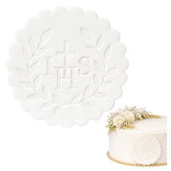 Figurka na tort hostia cukrowa biały IHS ozdoby dekoracje komunijne chrzest