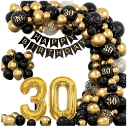 Balony girlanda balonowa dekoracja 30 urodziny czarny złoty duży zestaw 89szt