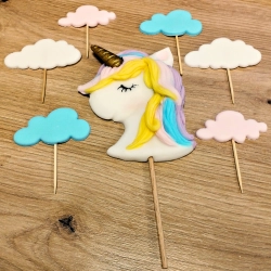 Figurki na tort topper jednorożec tęczowy unicorn chmurki cukrowe urodziny 7el