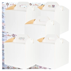 Pudełko na ciasto 5 sztuk opakowanie karton na tort z rączką chrzest wesele biały 24x24x25