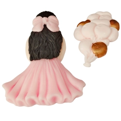 Figurka cukrowa na tort kobieta z balonami dekoracje urodzinowe ozdoba na bok tortu