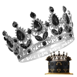 Korona na tort czarna z czarnymi kryształami diamentami tiara diadem dekoracja dla księżniczki