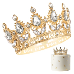 Korona na tort zlota ze srebrnymi kryształami diamentami tiara diadem dekoracja dla księżniczki