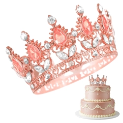 Korona na tort złoto różowe kryształki srebrne diamenty tiara diadem dekoracja dla księżniczki