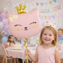 Balon foliowy kot kotek z koroną dekoracje urodzinowe party 60x46cm