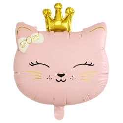 Balon foliowy kot kotek z koroną dekoracje urodzinowe party 60x46cm