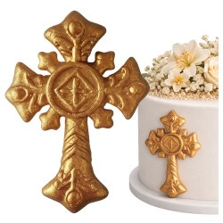 Figurka na tort krzyż cukrowy złoty krzyżyk ozdoby dekoracje komunijne