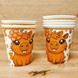 Kubeczki jednorazowe papierowe kapibara urodziny do napojów 6szt