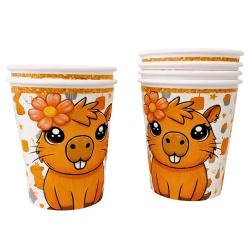 Kubeczki jednorazowe papierowe kapibara urodziny do napojów 6szt