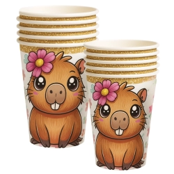 Kubeczki talerzyki jednorazowe papierowe serwetki kapibara urodziny ozdoby na stół