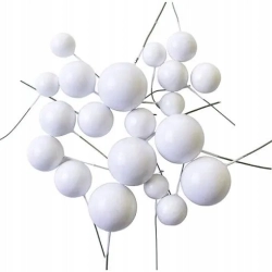 Ozdoby na tort topper urodziny dekoracje komunijne kula na piku kulka biała 108 sztuk