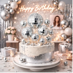 Topper kule na piku 10 sztuk srebrne błyszczące kula dyskotekowa kulki na tort