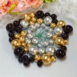 Topper na tort kulki na piku złote srebrne czarne 115szt