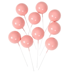 Ozdoby na tort topper dekoracje urodzinowe kula na piku kulka różowa 2cm 10 sztuk