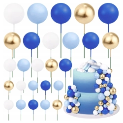 TOPPER NA TORT dekoracje urodzinowe KULA NA PIKU ZŁOTY NIEBIESKI ozdoba 112szt