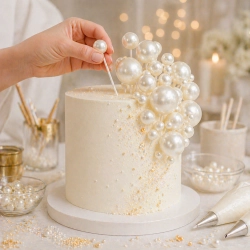 Topper kule na piku 20 sztuk białe perłowe kulki na tort ozdoby
