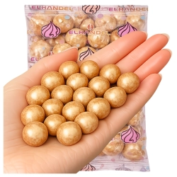 Posypka na tort chrupki zbożowe kule w czekoladzie 19 sztuk złoty ecru dekoracje urodzinowe