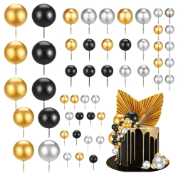 Topper na tort kulki na piku złote srebrne czarne 115szt