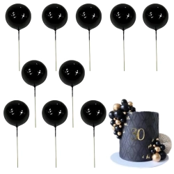 Dekoracja ozdoby na tort topper dekoracje urodzinowe komunia kula na piku kulka czarna 4 cm 10 sztuk
