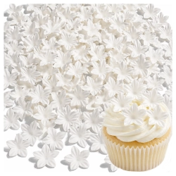 Kwiaty na tort 100 sztuk kwiat waflowy mini kwiatuszki białe dekoracje urodzinowe komunia wesele