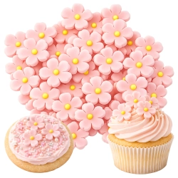 Kwiaty cukrowe mini kwiatki cukrowe SUBTELNA dekoracja tortu różowe 45szt