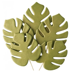 Figurka na tort 5 sztuk liście cukrowe monstery zielone urodziny safari jungle