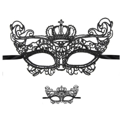Maska wenecka korona czarna koronka haftowana karnawał przyjęcie bal panieński 1 szt