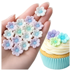 Kwiaty na tort 15 sztuk kwiat cukrowy na babeczki pastelowe mix dekoracje urodzinowe