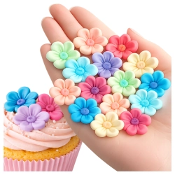 Kwiaty na tort 15 sztuk kwiat cukrowy na babeczki kolorowe mix dekoracje urodzinowe