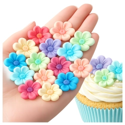 Kwiaty na tort 15 sztuk kwiat cukrowy na babeczki kolorowe mix dekoracje urodzinowe