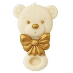 Figurka cukrowa na tort grzechotka miś ecru na roczek baby shower chrzest