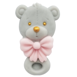 Figurka cukrowa na tort grzechotka miś szary na roczek baby shower chrzest