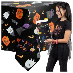 Obrus na stół halloween czarny foliowy dynia nietoperz kot duch 274x137cm