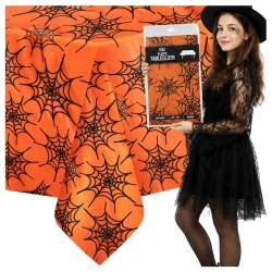 Obrus na stół halloween pomarańczowy foliowy pajęczyna 274x137cm