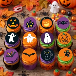 Opłatki waflowe na babeczki muffinki 12 sztuk dynia kot pająk mix halloween