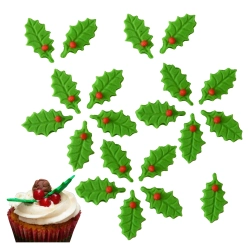 Figurka świąteczna na tort mini listki ostrokrzew posypka dekoracje cukrowe święta pierniki 20szt
