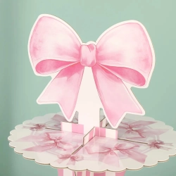 Patera papierowa na ciasto babeczki stojak na muffinki kokardki różowe urodziny