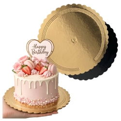 Podkład pod tort gruby 28 cm złoty czarny okrągły fala mocny karbowany