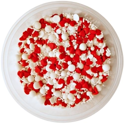 Posypka cukrowa na tort serce perełki mix na walentynki serca biały czerwony 50g