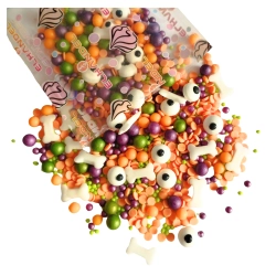 Posypka cukrowa na tort halloween perełki maczki kofetti oczy kości 50g