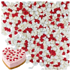 Posypka cukrowa na tort serce perełki mix na walentynki perłowo czerwona 50g