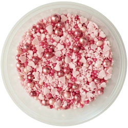 Posypka cukrowa na tort serce perełki mix na walentynki serca kolorowe różowy fuksja 50g