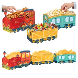 Pudełka na popcorn chipsy przekąski 3 sztuki ciuchcia wagoniki ozdoby na stół dekoracje urodzinowe