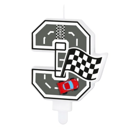 Świeczki na tort cyfra 3 świeczka wyścigi auta wyścigówki dekoracje urodzinowe