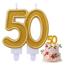 Świeczki ozdoby na tort świeczka urodziny cyfra 50 złota brokatowa jubileusz rocznica