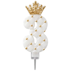Świeczki na tort cyfra 3 świeczka biała ze złotą koroną dekoracje urodzinowe