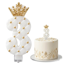 Świeczki na tort cyfra 3 świeczka biała ze złotą koroną dekoracje urodzinowe