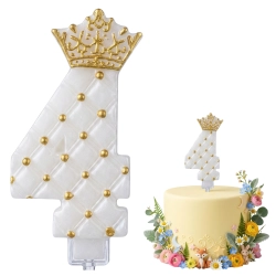 Świeczki na tort cyfra 4 świeczka biała ze złotą koroną dekoracje urodzinowe