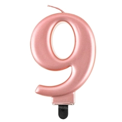 Świeczka ozdoby na tort świeczki urodzinowe cyfra 9 ROSE GOLD