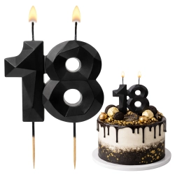 Świeczki ozdoby na tort cyfra 18 świeczka czarna diament dekoracje urodzinowe
